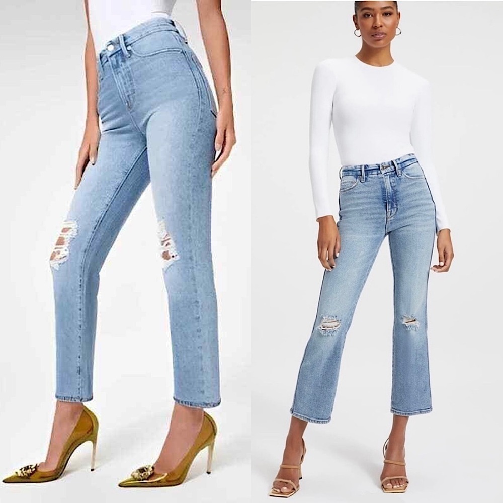 NWT GOOD AMERICAN 90s High Rise Distress Denim Rip Knee Bootcut Jean 2
